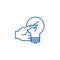 Idea decision, hand with lamp line icon concept. Idea decision, hand with lamp flat vector symbol, sign, outline