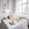 Idea of holiday Halloween table setting in cozy modern white dining room.