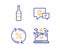Idea lamp, Loan percent and Wine icons set. Airplane travel sign. Business energy, Change rate, Merlot bottle. Vector