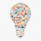 Idea light bulb, colorful shipping web icons composition.