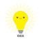 Idea light bulb icon with happy face. Shining line round effect. Cute cartoon character. Yellow color switch on. Business success