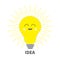 Idea light bulb icon with smiling happy face. Shining line round effect. Cute cartoon character. Yellow color switch on. Business