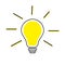 Idea Light bulb line icon. Shining effect. Yellow color switch on lamp. Business success concept. Flat design. White background. I