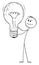 Idea, Man or Businessman Holding Light Bulb. Vector Cartoon Stick Figure Illustration