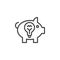 Idea piggy bank line icon, outline vector sign, linear style pictogram isolated on white.