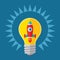 Idea and start-up concept illustration. Rocket in lightbulb - creative illustration in flat style design.