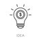 Idea or thought, invention isolated outline icon, light bulb and coin