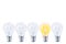 Idea or uniqueness, originality concept, Image of a row of electric bulb with one different from the others