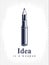 Idea is a weapon concept, weapon of a designer or artist allegory shown as a firearm cartridge case with pencil instead of bullet