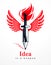 Idea is a weapon concept, weapon of a designer or artist allegory shown as winged sword with pencil instead of blade, creative