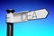 Idea - white signpost with one arrow, abstract blue background