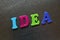 Idea word spelled out using colored fridge magnets