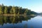 Ideal landscape. Autumn day. Lake in the forest