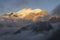 The idealistic landscape of Mount Elbrus  in the rays of the setting sun