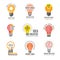 Ideas bulb logotypes. Colorful creative lamp shape smart symbols powerful vector logotypes