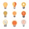 Ideas lamp logo. Electronics light energy bulb bright orange yellow electrician business creative symbols vector