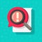 Identify document file search or risk comment censor in online chat bubble speech icon vector flat cartoon illustration