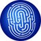 Identity fingerprint icon in blue into a three dimensions sphere.