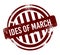 Ides of March - red round grunge button, stamp