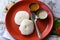 Idli or idly with coconut chutney breakfast of South India