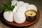 Idli or idly with coconut chutney breakfast of South India