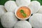 Idli or idly with coconut chutney South Indian breakfast food