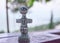 Idol of Pomos, ancient symbol of fertility on Cyprus. A small sculpture on a blurred background. Traditional souvenir for tourists
