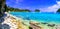 Idylic island Paxos with turquoise waters,Lakka bay,Greece.