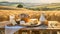 An idyll of rural delights the enchanting wooden table in the middle of golden wheat fields