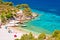 Idyllic Adriatic beach Bilo near Primosten view
