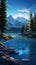 Idyllic Alpine Lake with Towering Pine Trees and Snow-Capped Peaks AI Generated