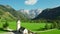 Idyllic Alpine landscape with a church in Zgornje Jezersko, Slovenia