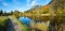 Idyllic autumnal landscape Moorweiher Oberstdorf, sunny day in october