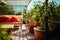 Idyllic Balcony Garden with Tomato Plants and comfortable seating area