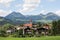 Idyllic Bavarian Landscape, Village And Zugspitze