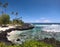 Idyllic beach with palm trees, sand and rocks at Lefaga, Matautu, Upolu Island, Samoa, South Pacific