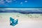 Idyllic beach with rustic adirondack chair in Aruba, Dutch Antilles