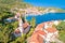 Idyllic coastal village of Racisce on Korcula island aerial view