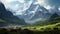 Idyllic Countryside Scene. Majestic Herd of Cows Grazing Peacefully on a Beautiful Mountain Meadow