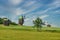 Idyllic countryside view with wind mills