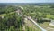 Idyllic drone point of view of a ski jumping tower in Estonia on a sunny day.