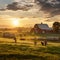 Idyllic Farm Scene: Generations of Farmers Working Together