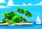 Idyllic Illustration of Luxury Sailboat and Tropical Island with Crystal-Clear Waters