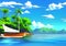 Idyllic Illustration of Luxury Sailboat and Tropical Island with Crystal-Clear Waters