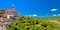 Idyllic istrian stone village of Plomin on green hill panoramic view