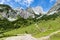 Idyllic landscape in the Alps with cows grazing on fresh green alpine pastures with high mountains. Austria, Tirol