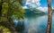 Idyllic landscape at Lake Vico Lago di Vico. Province of Viterbo, Lazio, Italy.