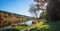 Idyllic moor lake deininger weiher in autumn, evening sun