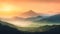 Idyllic mountain range, majestic pine trees, back lit by sunset generated by AI
