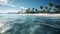 Idyllic palm tree coastline, tranquil waters edge, Caribbean sunset beauty generated by AI